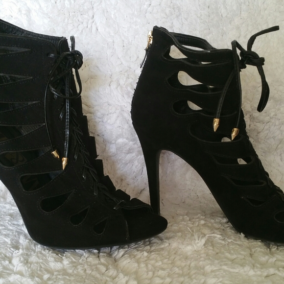 Sam & Libby Black Suede Lace-up Heels - Picture 1 of 5